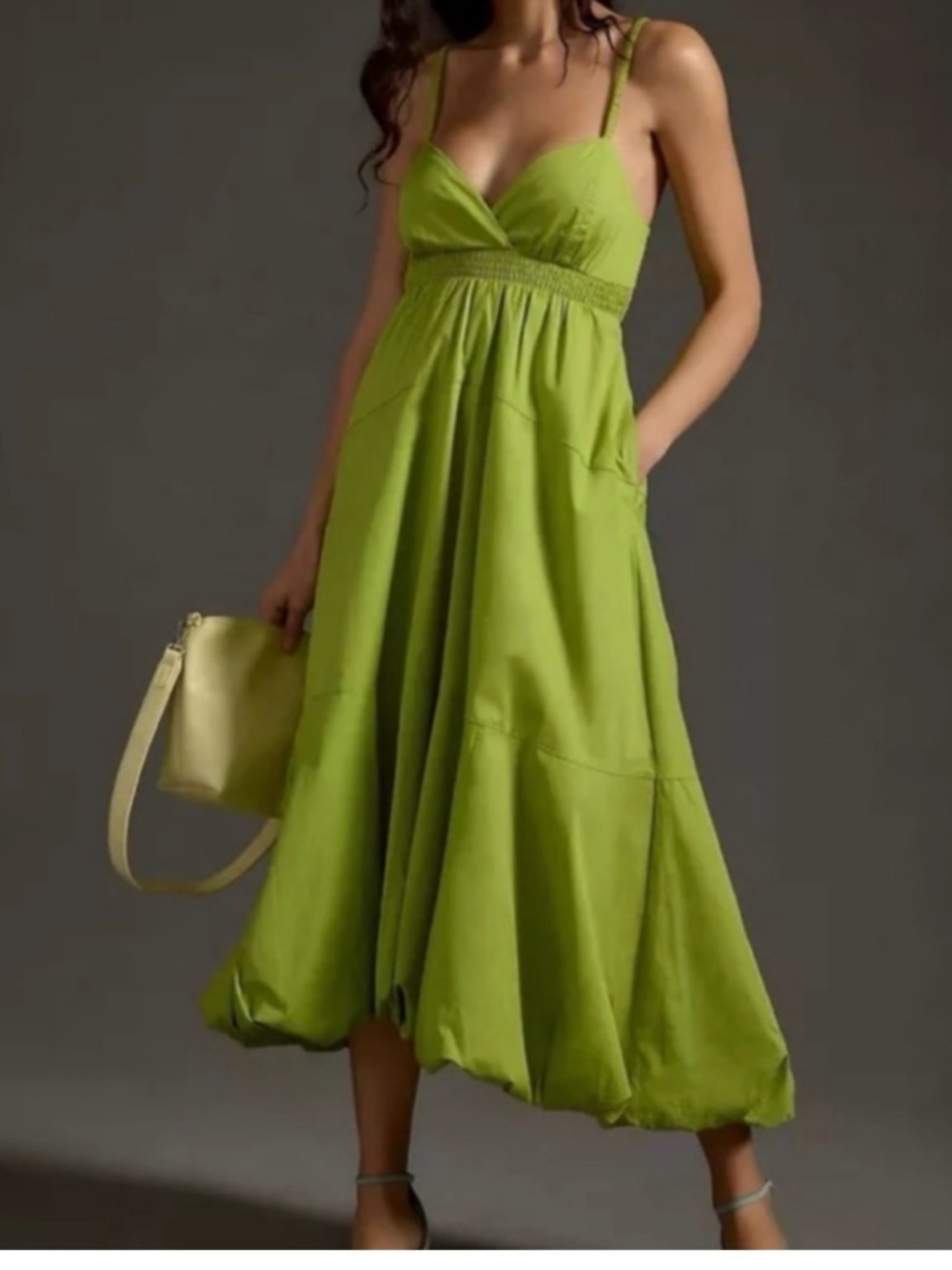 Anthropologie Lime Green Spaghetti-Strap Midi Dress